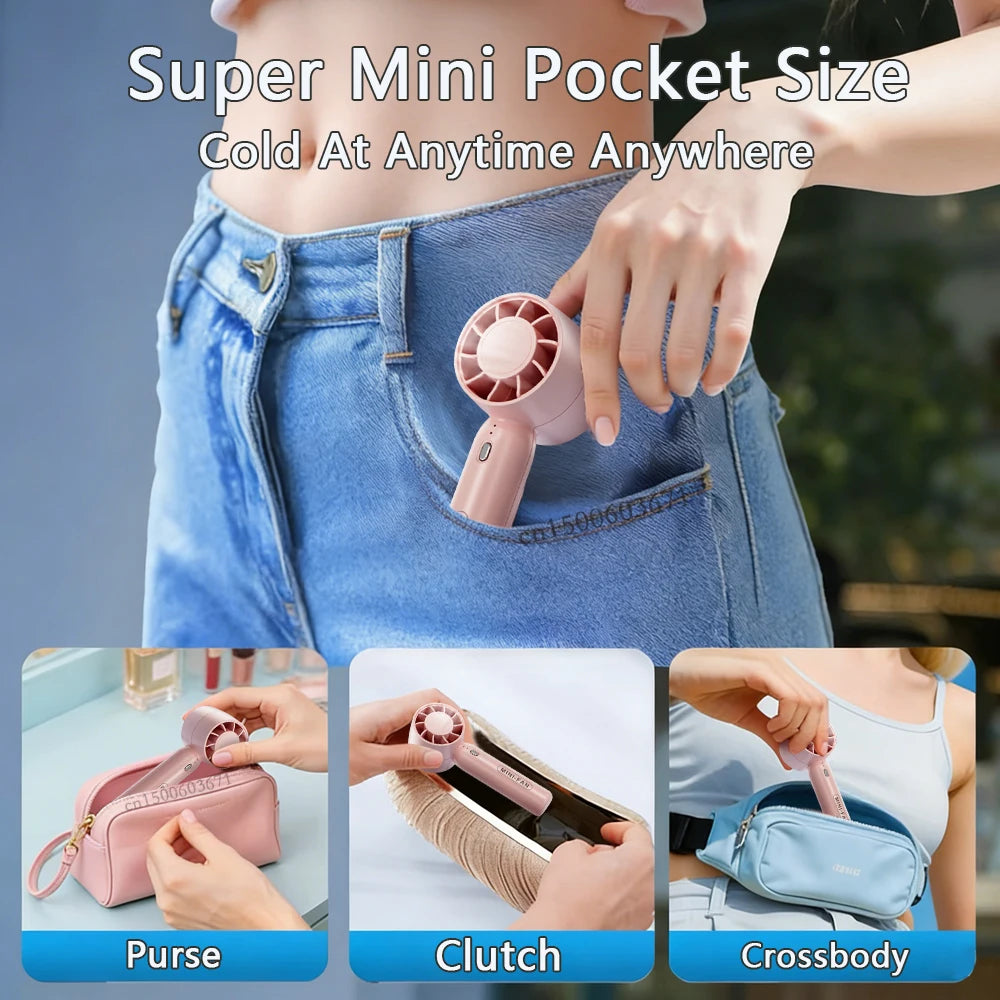 Mini Portable Fan Rechargeable 3 Speed for Outdoor Travel Handheld Small Pocket Fan Mini Portable Desktop Fan with Phone Stand