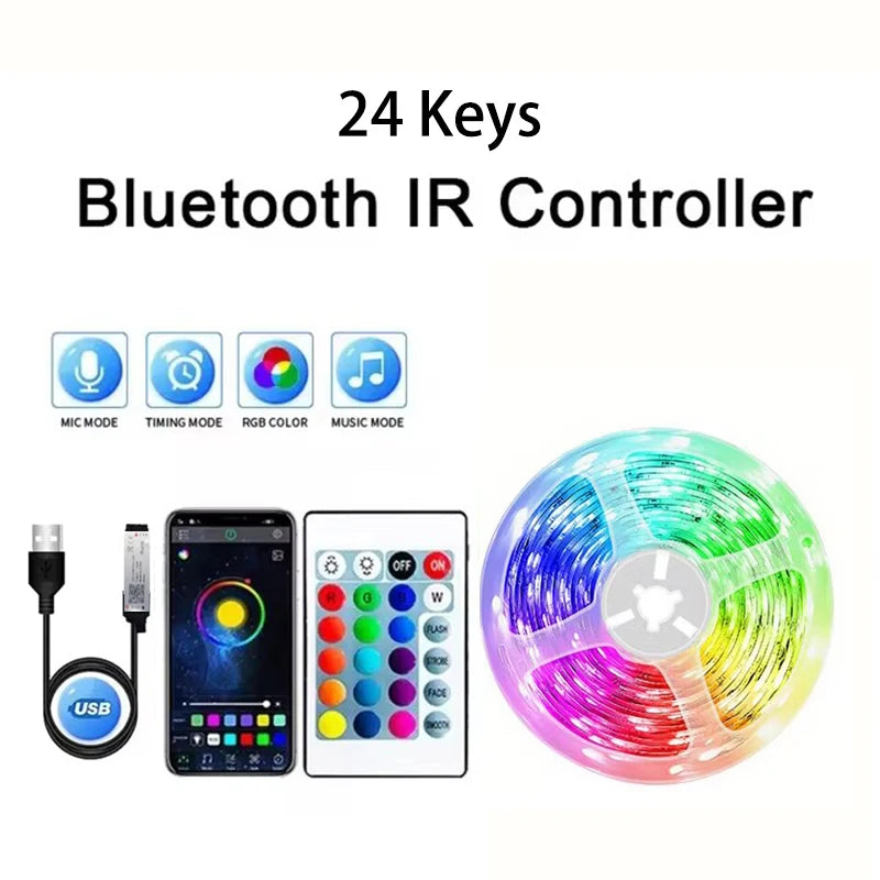 USB LED Strip Lights RGB 5050 1-40m Color Changing Bluetooth App Control Led lamp Diode Tape Ribbon For Room Decor TV BackLight