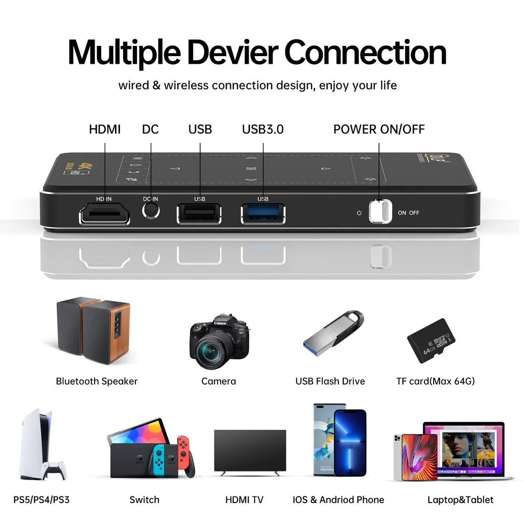 DLP Smart WiFi Android Portable LED Mobile Video 3D 4K Education Mini Portable Projector Support 1080P Vidéo Projecteur