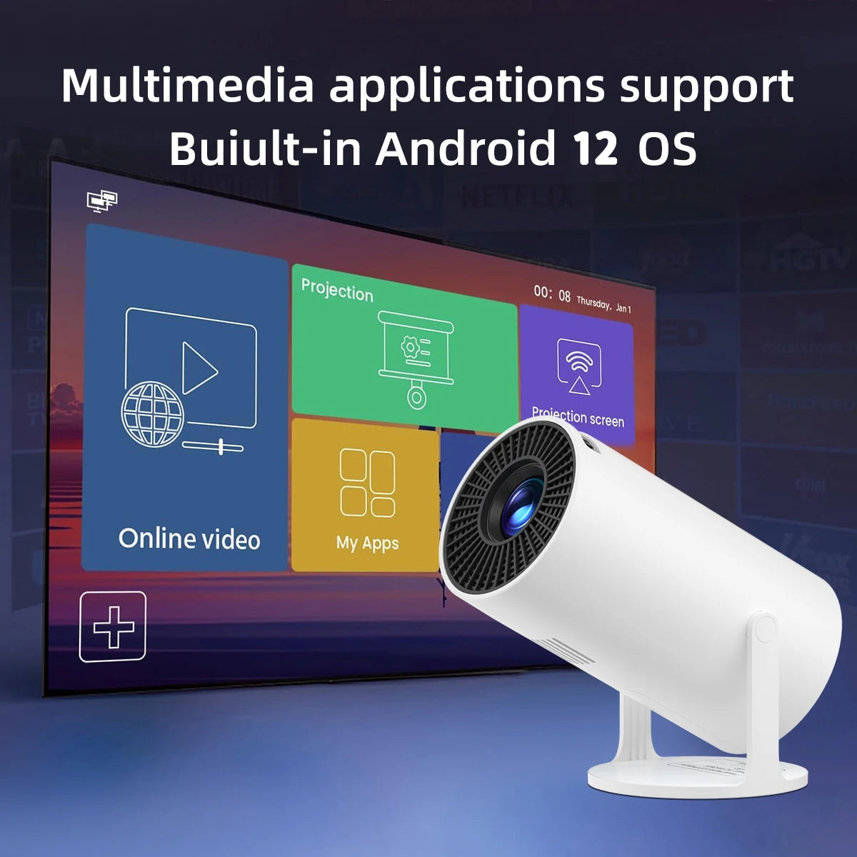 Wholesale Android 12 HY300 Pro Full Hd Projectors Home Theater Outdoor Proyector Mobile Phone Smart Tv Mini Portable Projector