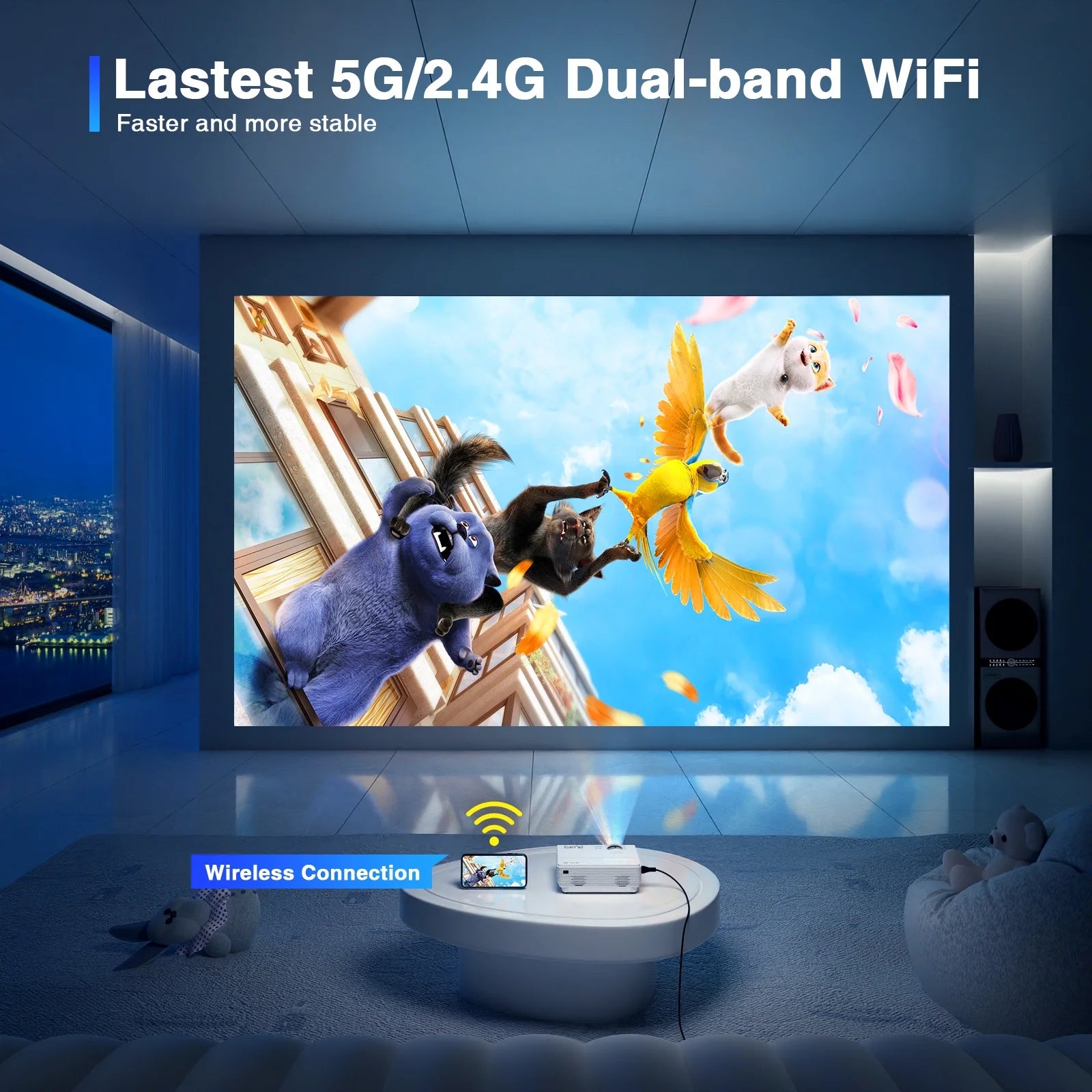 OEM Factory 4K Outdoor LCD Mini Portable Projector Art Design Touch Screen BT Wi-Fi Home Theater 7200 Lumens 3D Ready