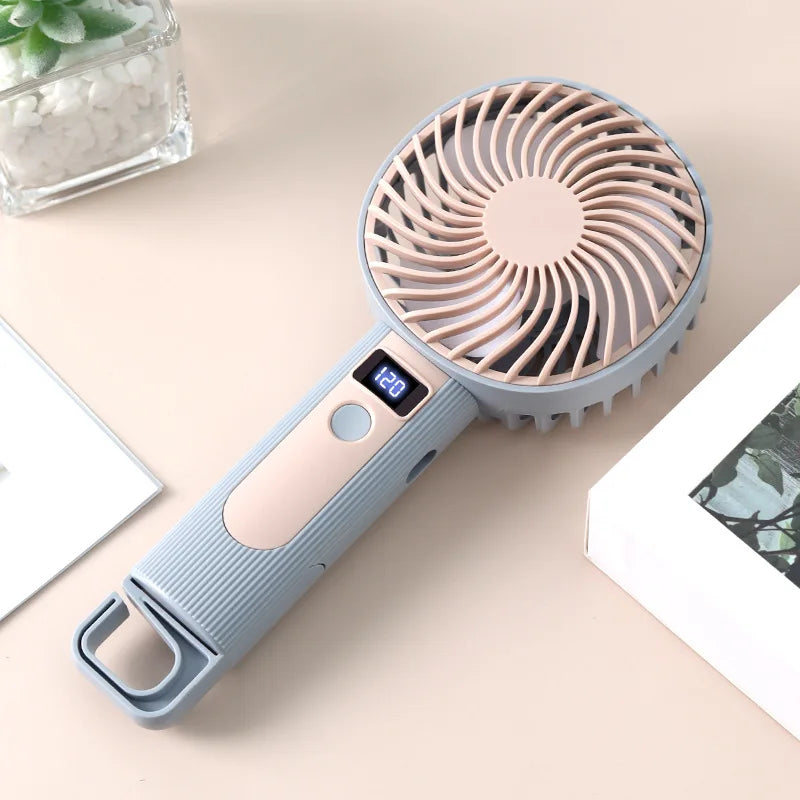 Mini Handheld Fan with Digital Display USB Rechargeable 120 Speed Levels Portable 2 in 1 Desk Fan Personal Cooler