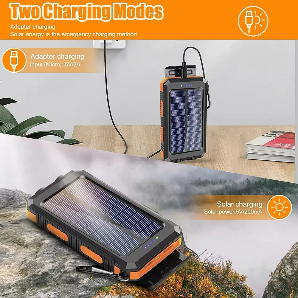Solar Power Bank 50000mAh Portable Charging Poverbank External Battery Charger Strong Light LDE Light for All Smartphones