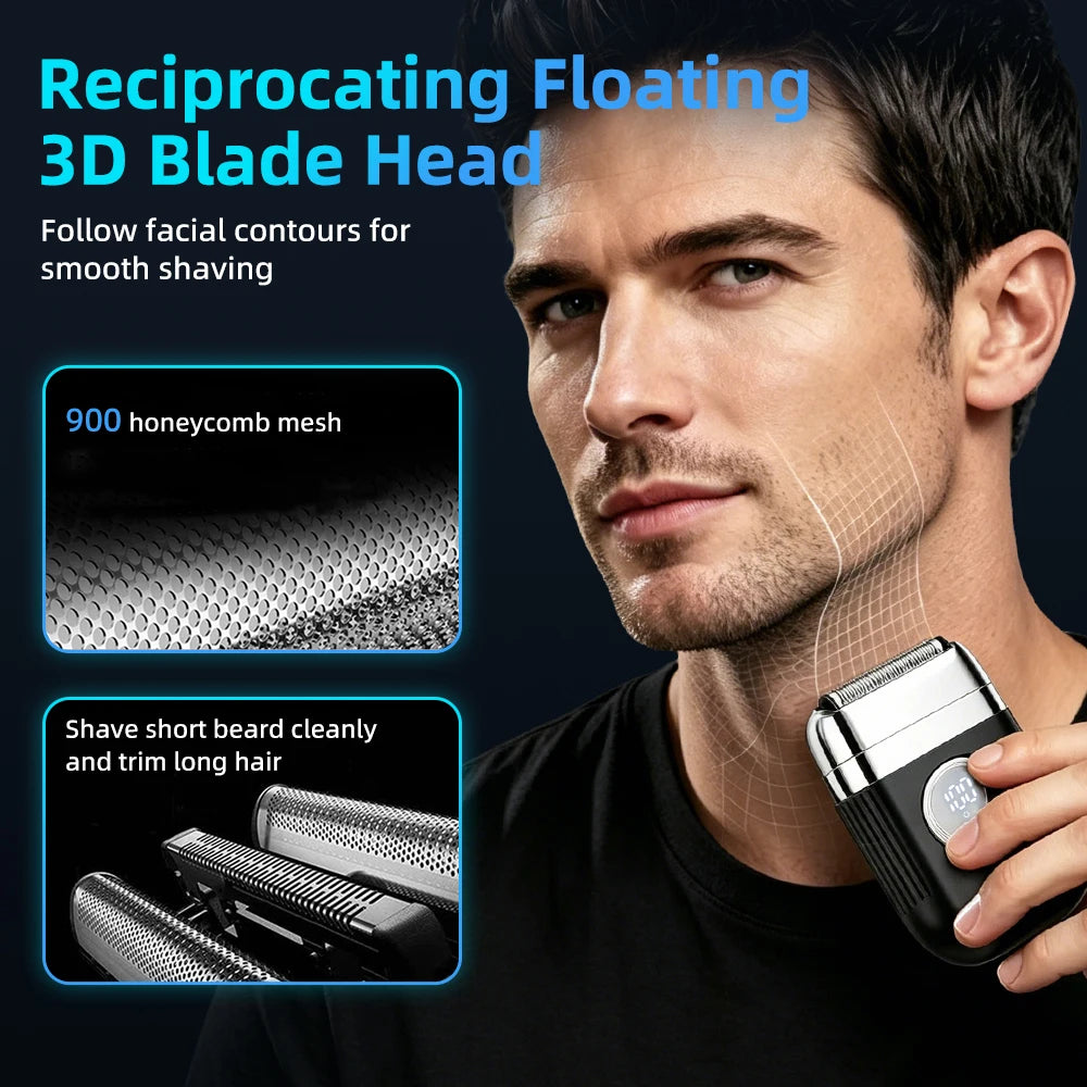 Electric Shaver for Men Dual-Head Blade Electric Razor Rechargeable Facial Beard Trimmer Portable Mini Electric Shaver for Men