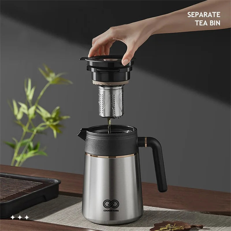 COOKER KinG 1L Thermos Tea Pot Ceramic Coating Kettle Tea Water Separation Insulated Pot Large Capacity Home Office Tea Maker