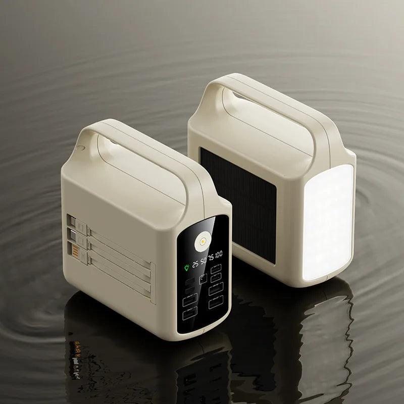 Solar Power Bank 80000mAh Large Capacity Fast Charging Built-in Cable Outdoor Mobile Power Supply  For iPhone & Android