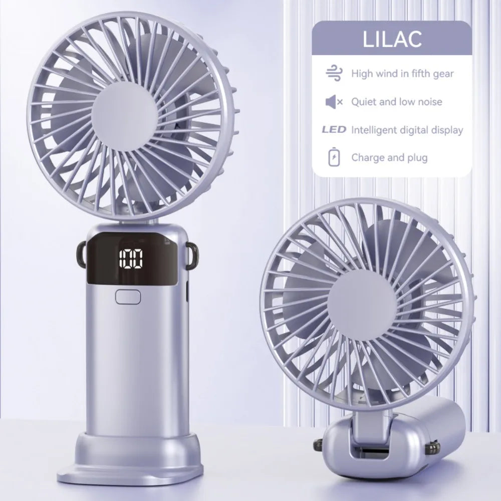 Mini Fan Type-c 1200mAh Rechargeable 90° Fold Cooling Portable Handheld Electric Fan Tudent Dormitory Led Digital Display Fans
