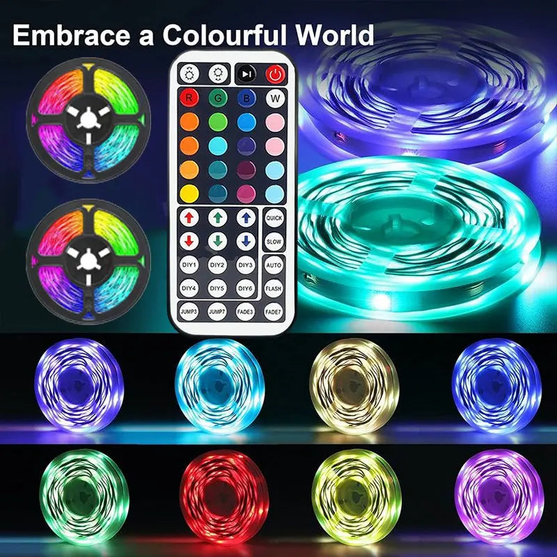 RGB Color Changing LED Strip Lights 12LEDs/M with Remote Control for Bedroom Kitchen Home Decor