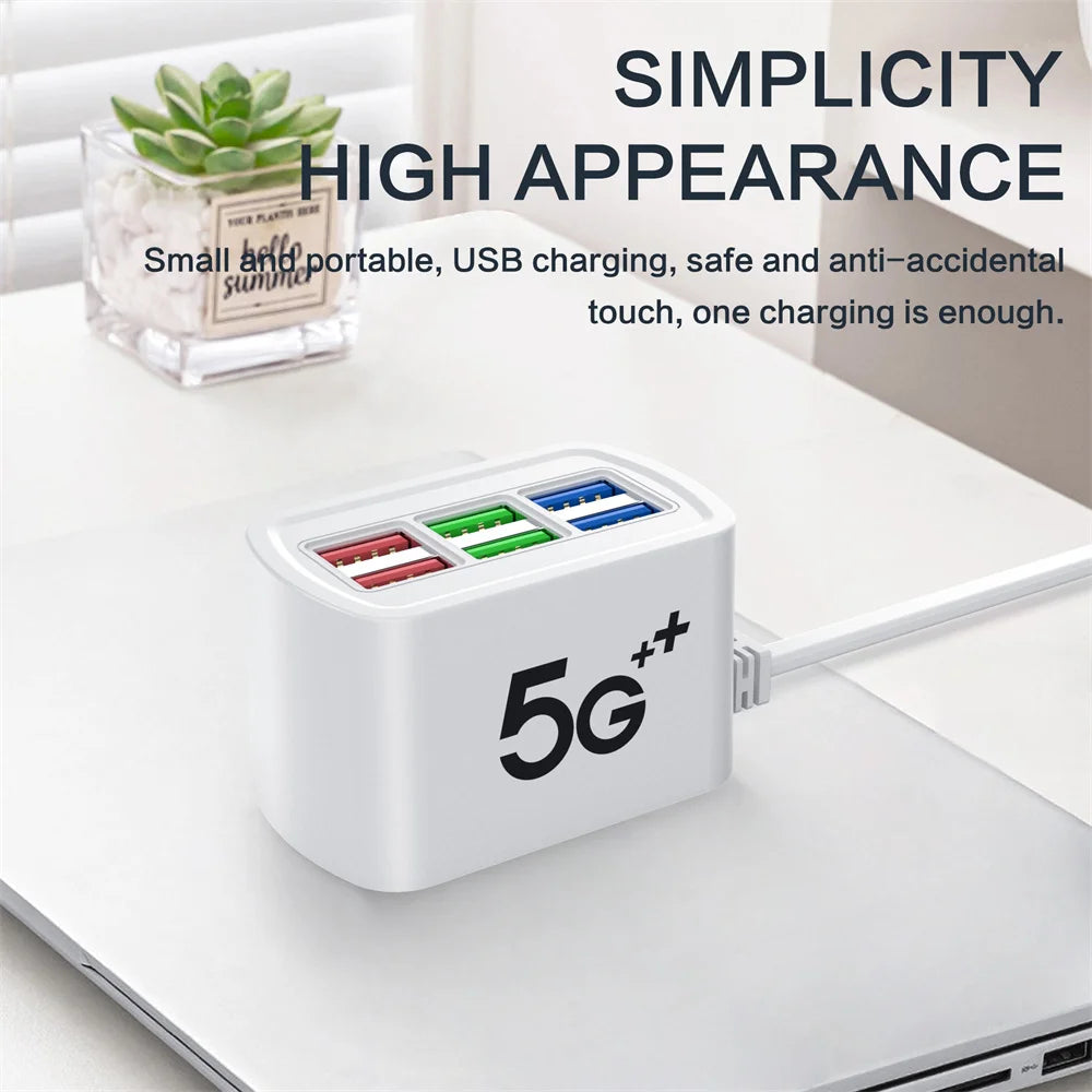 Universal 6 Port USB Charger Power Strip Mobile Phone Charger Wall Adapter Multifunction Electric Socket with 1m Extension Cable
