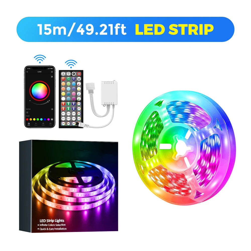 RGB Led Strip Lights 5050 DC12V  Bluetooth Controller Ribbon Tape for Colorful Children in Room Christmas TV Backlight Band