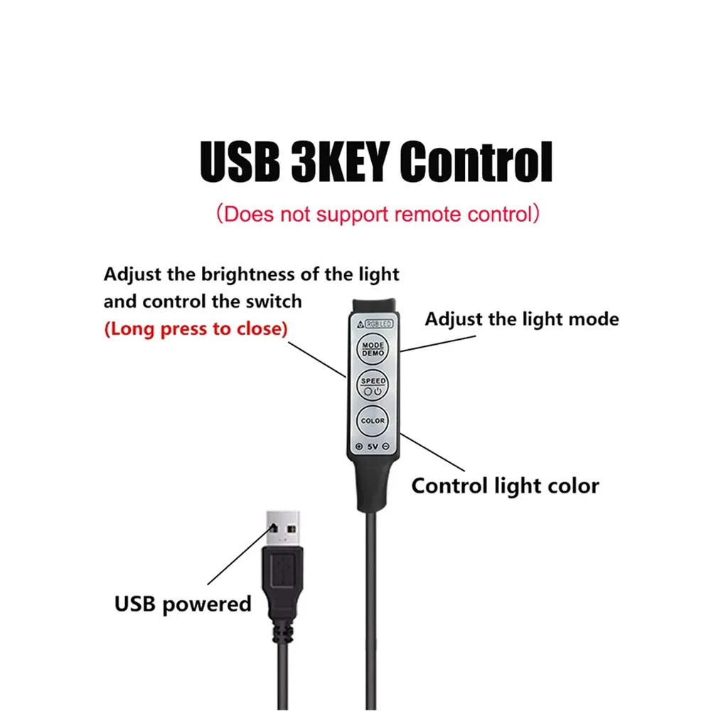 LED Strip Light RGB 5050 5V USB 3 Key Control Flexible Light Strip Suitable For House TV Background Atmosphere Light