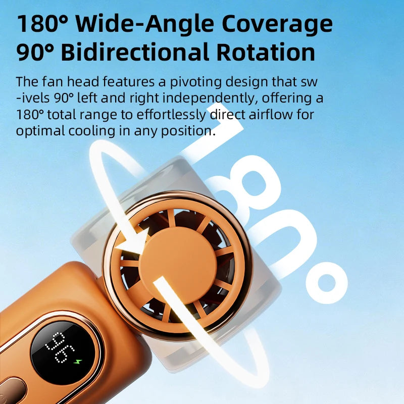 Mini Fan Handheld Small Fan 3000mAh 5 Speeds Cooling Turbo 180° Adjustable Clip LED Display Type-C Rechargeable Portable Fans