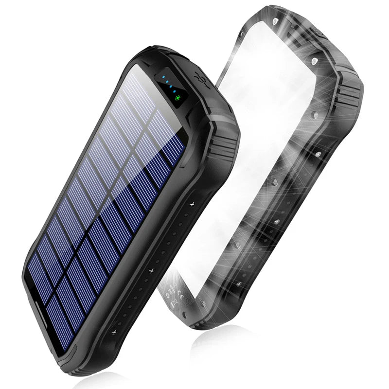 Solar Power Bank 26800mAh Waterproof Portable Solar Panel Fast Charger Powerbank External Battery Power Bank with Camping Light