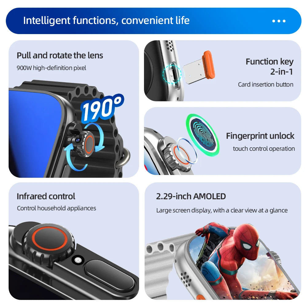 Ultra4 Smartwatch Men WIFI Touch ID NFC Infrared Smartwatch With Rotary Camera Infrared Control TouchID Sim Card Slot Video Call