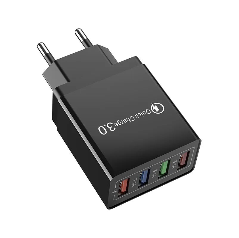 Universal EU Plug USB Charger Quick Charge 3.0 4 Ports Wall Charger Fast Charging For IPhone Xiaomi Huawei Phone Charger Adapter