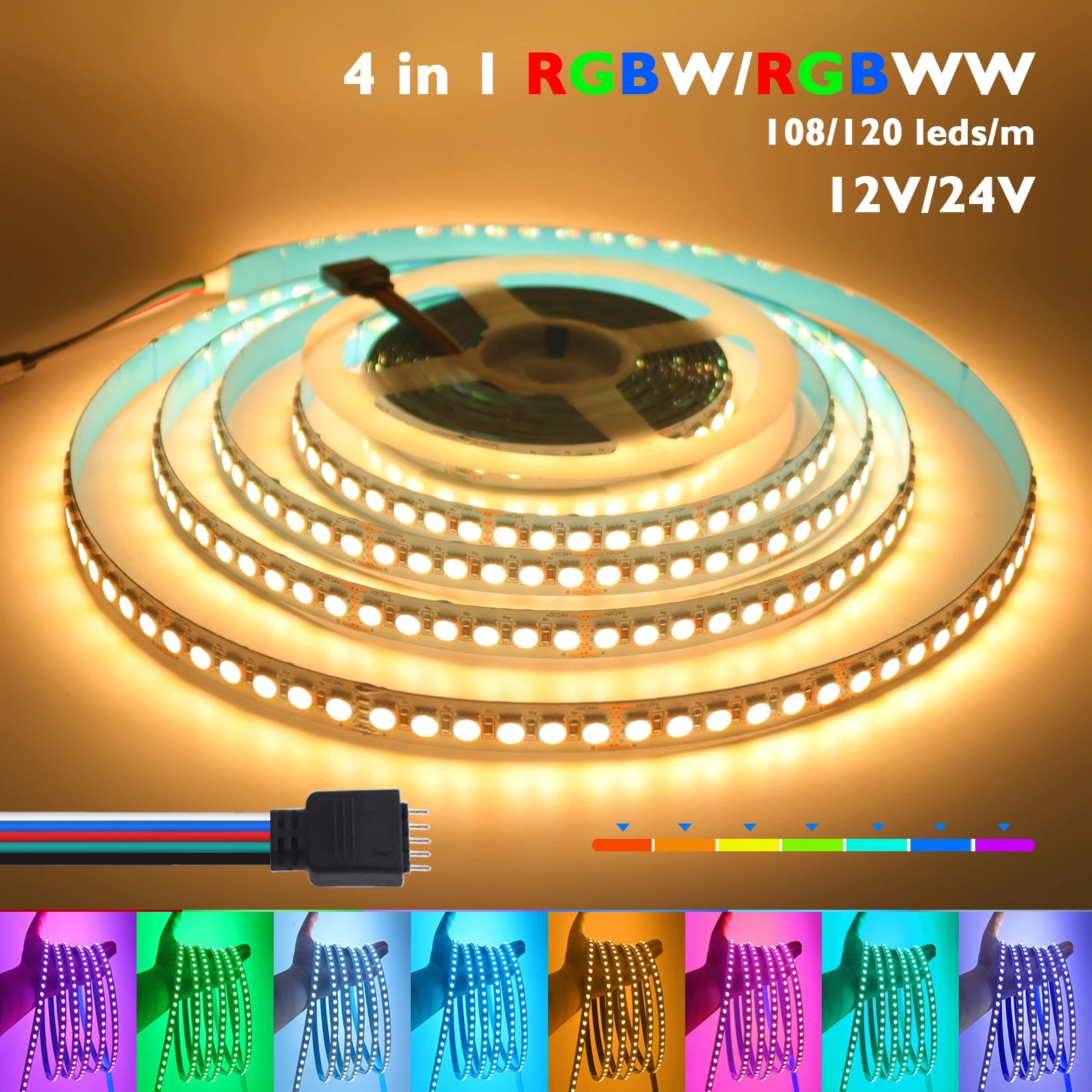 RGBW RGBWW LED Strip Light 12V 24V 4 Colors In 1 Chip SMD5050 60 108 120LEDs/M Flexible LED Tape Ribbon Rope Light 5M for Decor