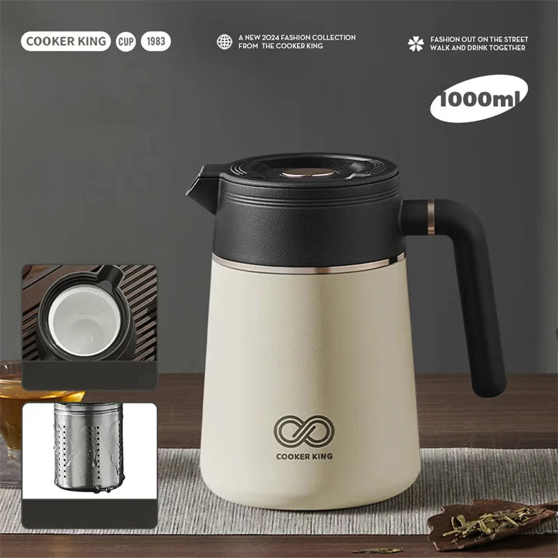 COOKER KinG 1L Thermos Tea Pot Ceramic Coating Kettle Tea Water Separation Insulated Pot Large Capacity Home Office Tea Maker