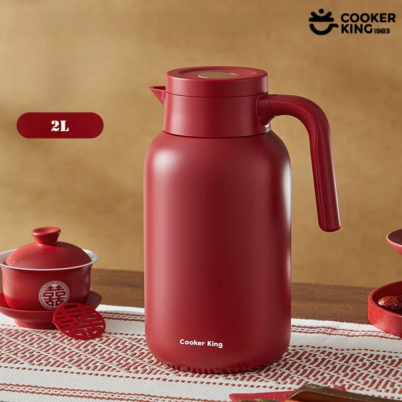 COOKER KING 1.5/2L Original Color Thermos Pot 316/304 Stainless Steel+PP Large Capacity Coffee Pot Thermos Office&camping Use