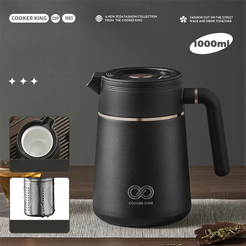 COOKER KinG 1L Thermos Tea Pot Ceramic Coating Kettle Tea Water Separation Insulated Pot Large Capacity Home Office Tea Maker