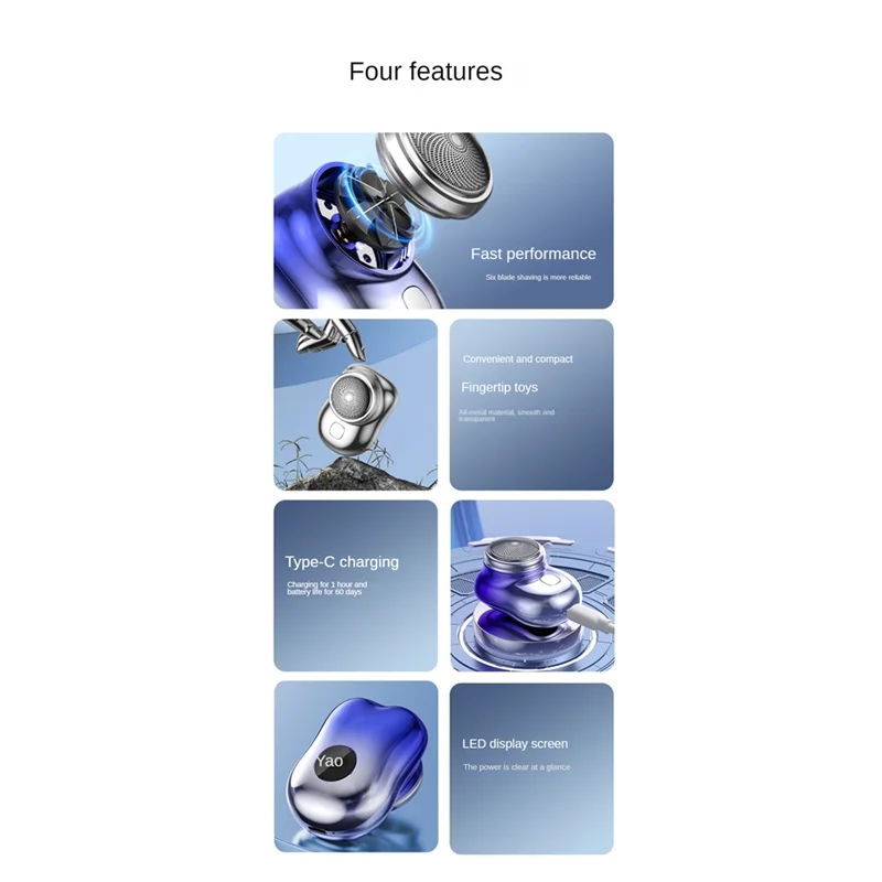 B06B-Portable USB Electric Mini Shaver For Men Pocket Electric Shaver Beard Trimmer Digital Display (C)