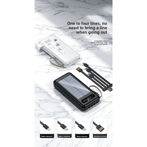 20000mAh Solar Power Bank Large Capacity Mobile Power Fast Charging Battery Dual USB 4 Cables with Mobile Phone Stand