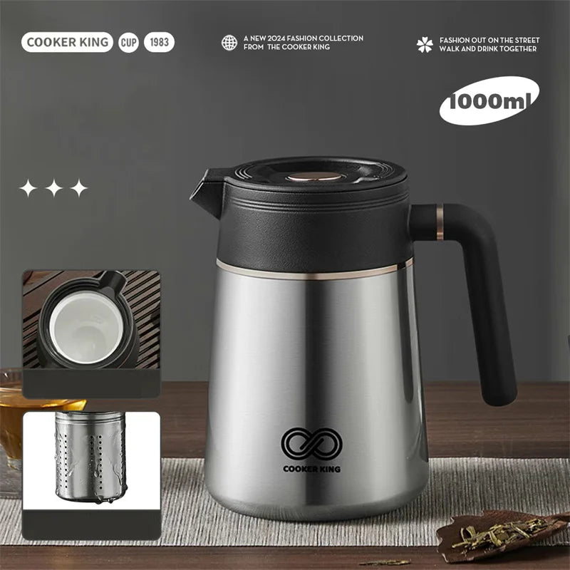 COOKER KinG 1L Thermos Tea Pot Ceramic Coating Kettle Tea Water Separation Insulated Pot Large Capacity Home Office Tea Maker