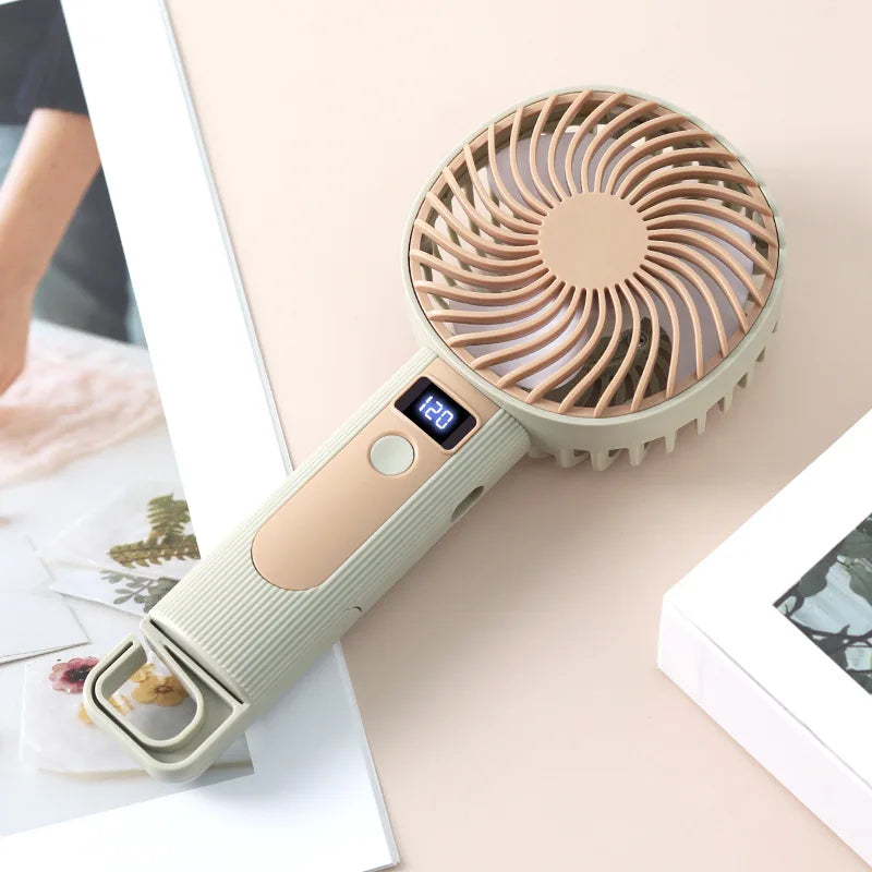 Mini Handheld Fan with Digital Display USB Rechargeable 120 Speed Levels Portable 2 in 1 Desk Fan Personal Cooler
