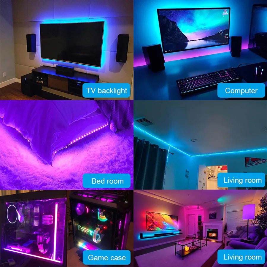 RGB LED Strip Lights 1-10M 5050/2835 Led Strip TV Back Bedroom Party Desktop Lighting for APP Control Remote Flexible Diode Lamp