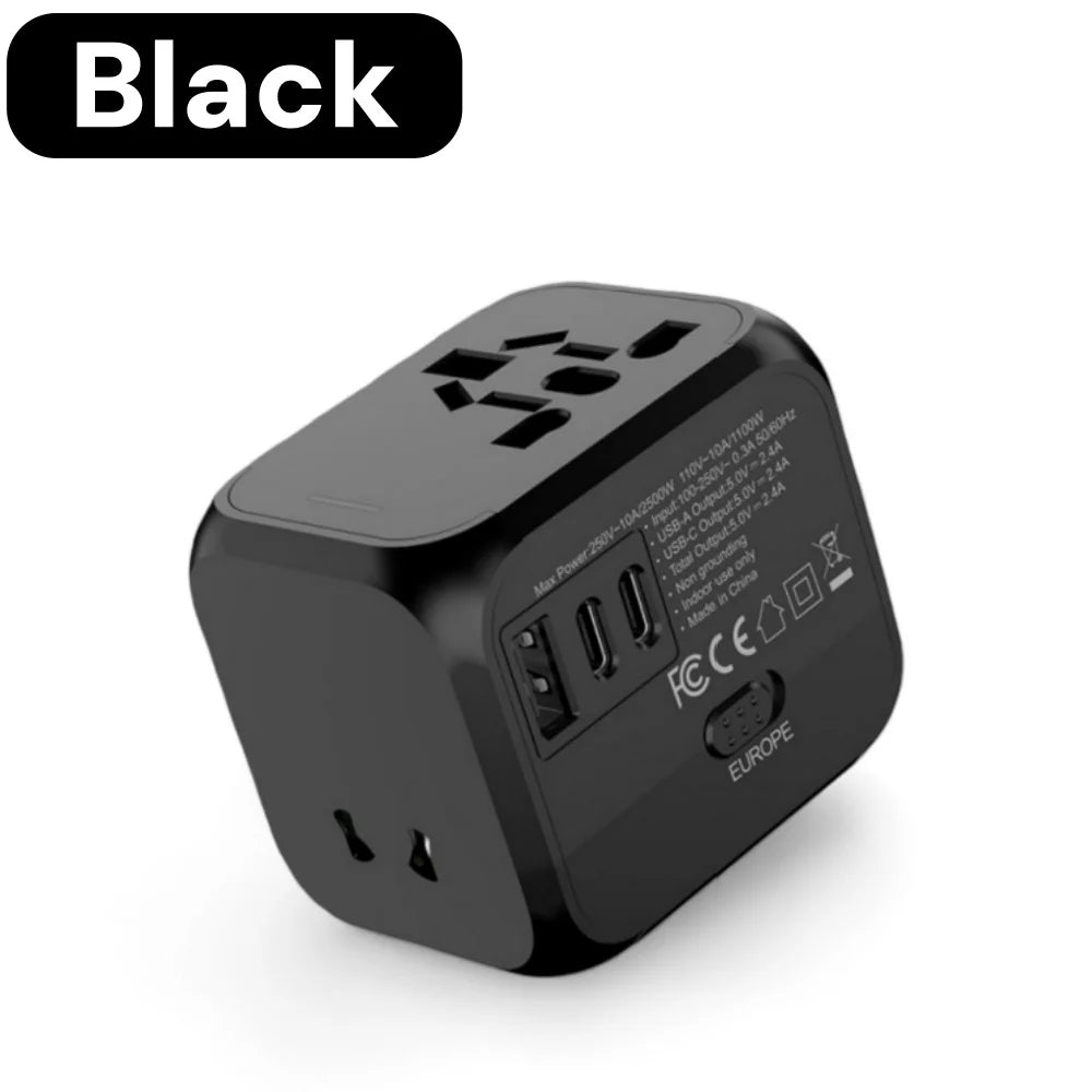 Universal Travel Charger Adapter Plug Adaptor with 2 USB and 1 Type C - Includes US EU UK AU Plugs for International Travel