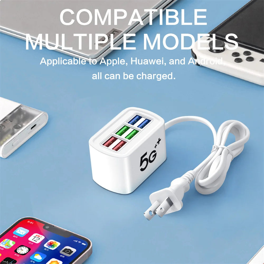 Universal 6 Port USB Charger Power Strip Mobile Phone Charger Wall Adapter Multifunction Electric Socket with 1m Extension Cable