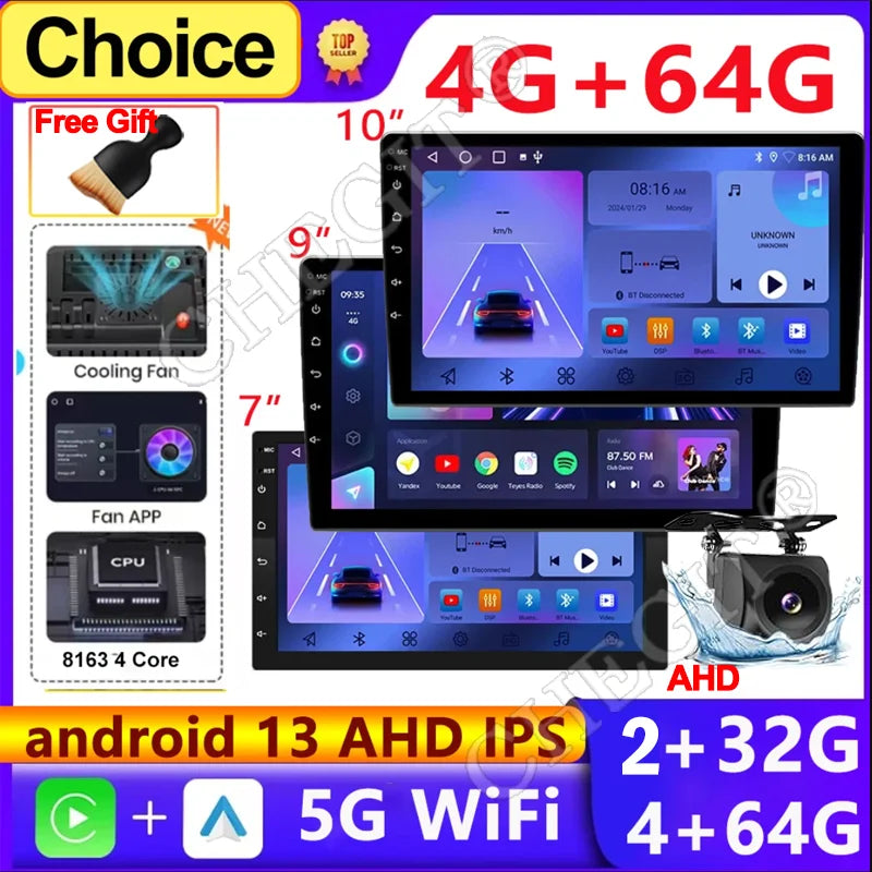 7/9/10 inch Universal Android 13 Car Radio 64G Autoradio android 2 Din car radio GPS BT Central Multimedia Smart car systems