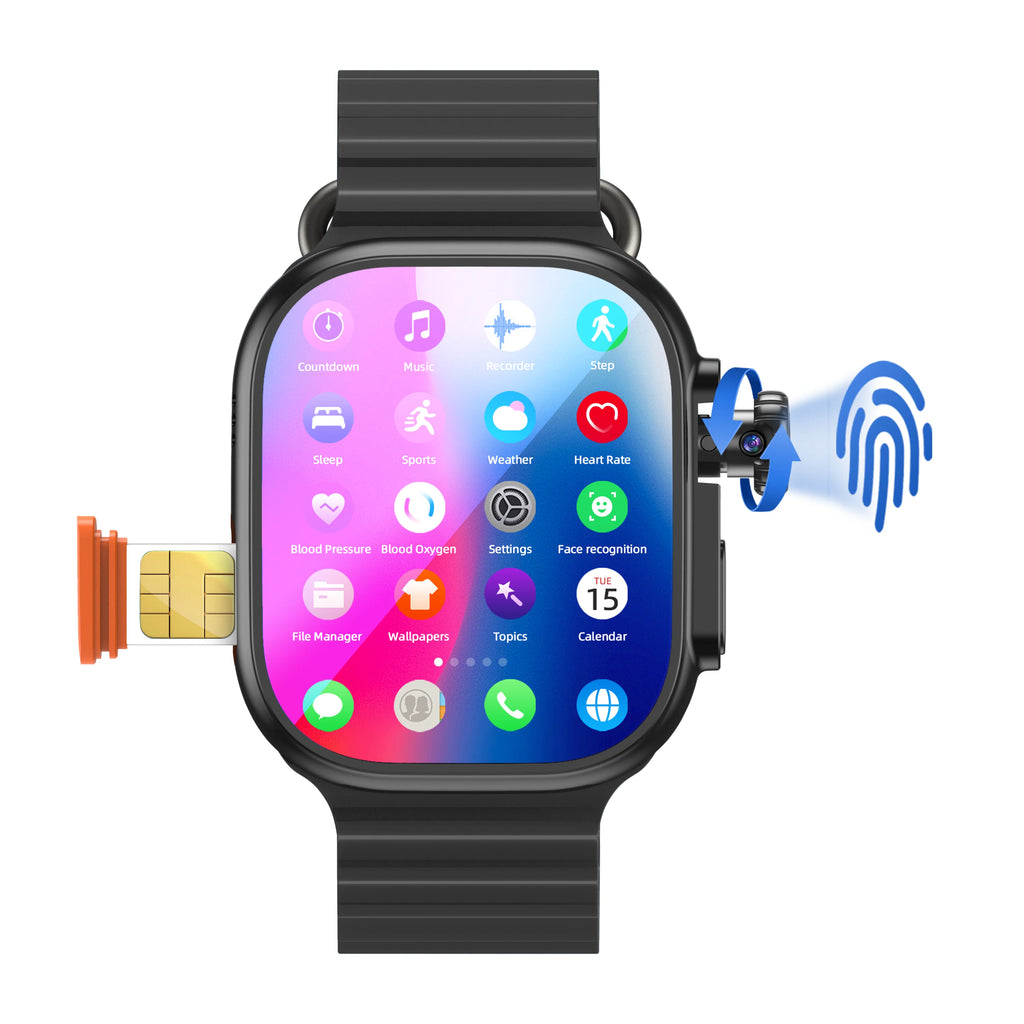Original Ultra 4 Smart Watch 2.29inch Amoled 4G Smartwatch With 190° Rotary Camera Fingerprint Unlock Sim Card Slot GPS WIFI