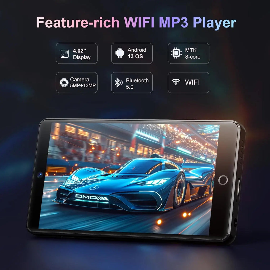 Android 13 32GB/96GB MP3 player with Bluetooth 5.0 and WiFi, Spotify, camera and speakers