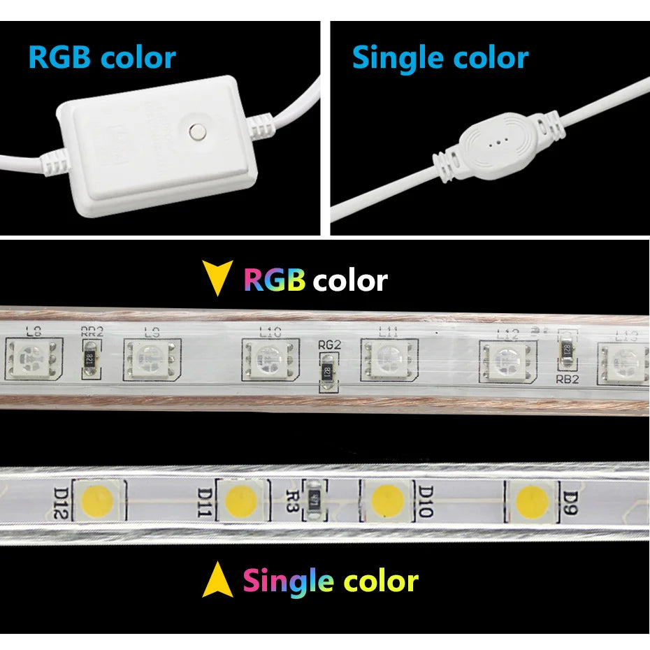 RGB LED Strip Lights 220V 5050SMD EU IP67 Warm White Red Flexible Silicone Tape 10M 25M for Indoor Outdoor Lighting Decoration