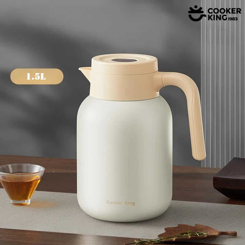 COOKER KING 1.5/2L Original Color Thermos Pot 316/304 Stainless Steel+PP Large Capacity Coffee Pot Thermos Office&camping Use