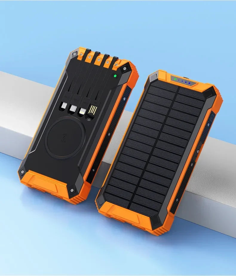 Solar Power Bank Wireless Charger 50,000mAh,Portable Solar Powered USB C Input/Output with Camping Flashlight for Cell Phone