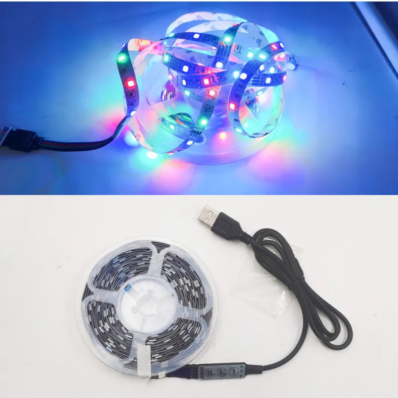 LED Strip Light RGB 2835 Flexible Lamp Tape Diode USB Cable 3 Key Control DC5V 1M 2M 3M 4M 5M Desk Screen TV Background Lighting