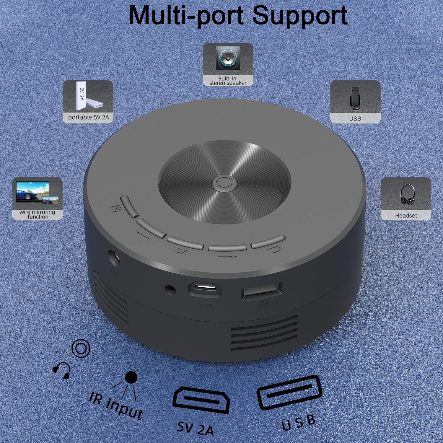 YT200 projector portable home theater small entertainment projector, can be plugged into a phone, supports 5V2A mobile power