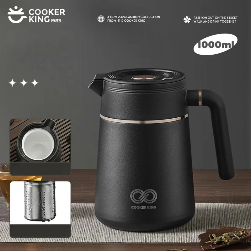COOKER KinG 1L Thermos Tea Pot Ceramic Coating Kettle Tea Water Separation Insulated Pot Large Capacity Home Office Tea Maker