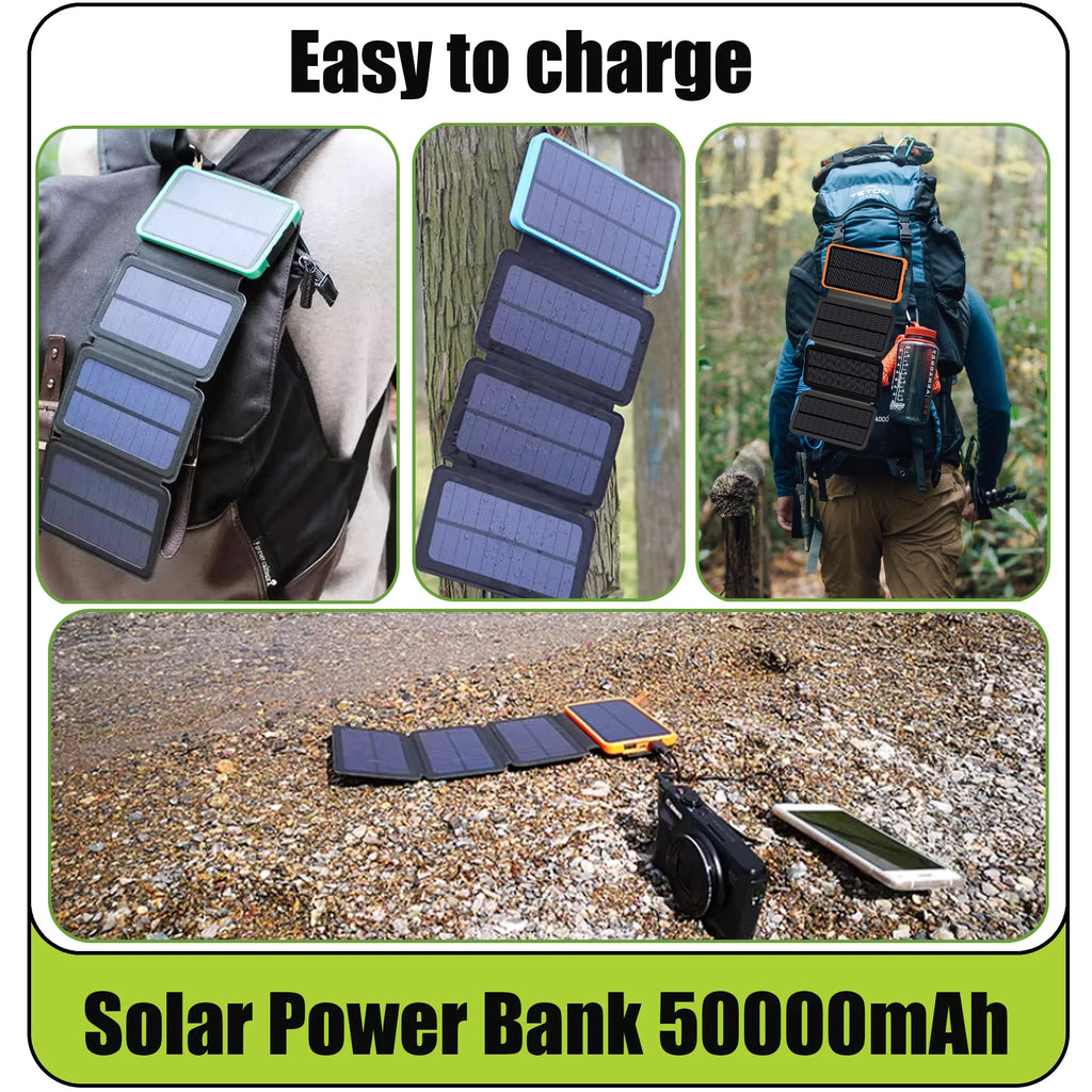 Solar Power Bank 50000mAH Folding Solar Panels 5V 2A USB Output Portable Outdoor Camping Sun Power For IPhone Android
