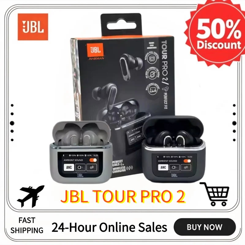 JBL Tour Pro2 True Wireless Bluetooth Earbuds Noise-Cancelling Headphones LED Smart Display