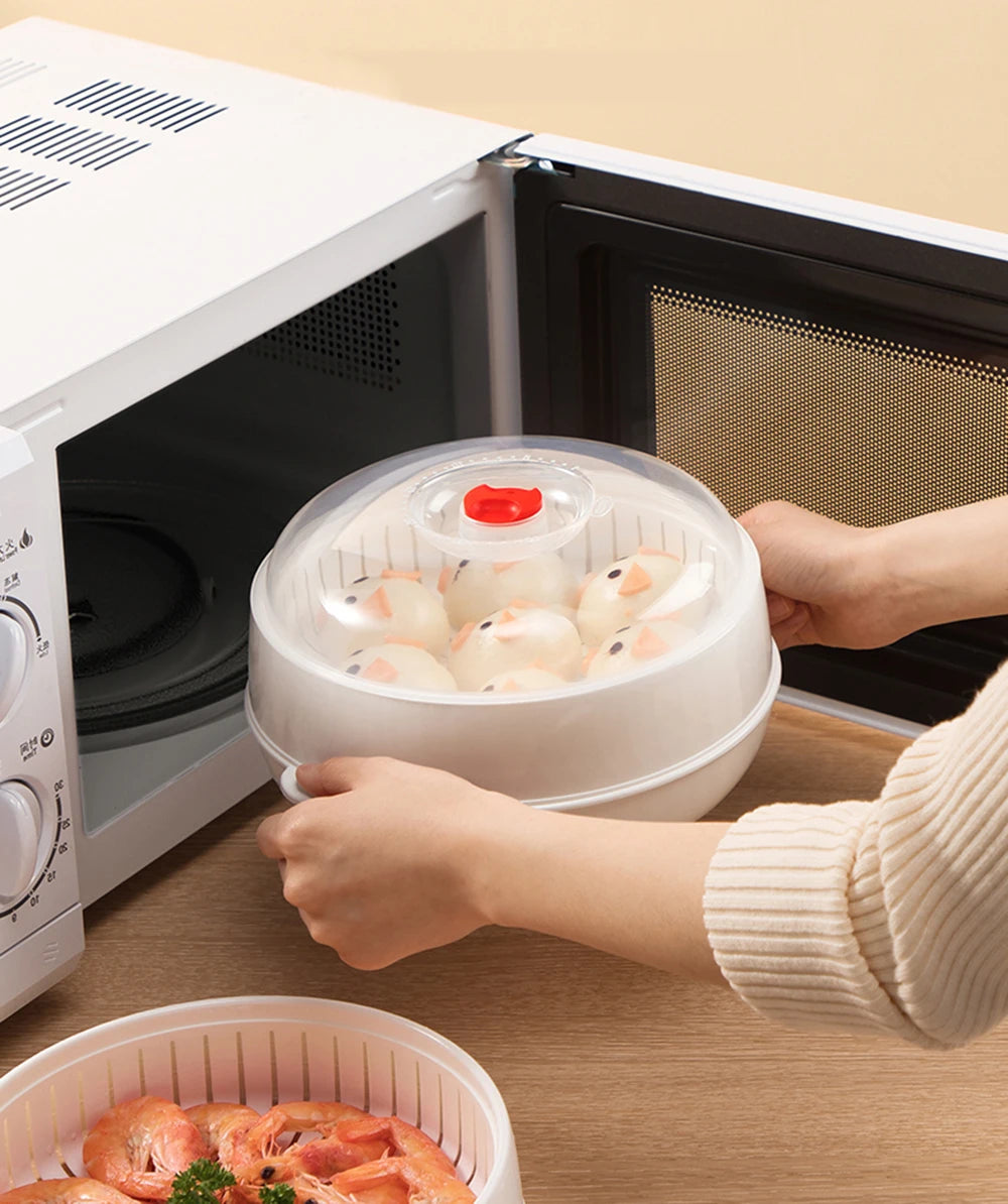 COOKER KING Microwave Heating Steamer Household Large Capacity Steamer Kitchen Steamer Box Steamer Rack Can Exhaust Steam