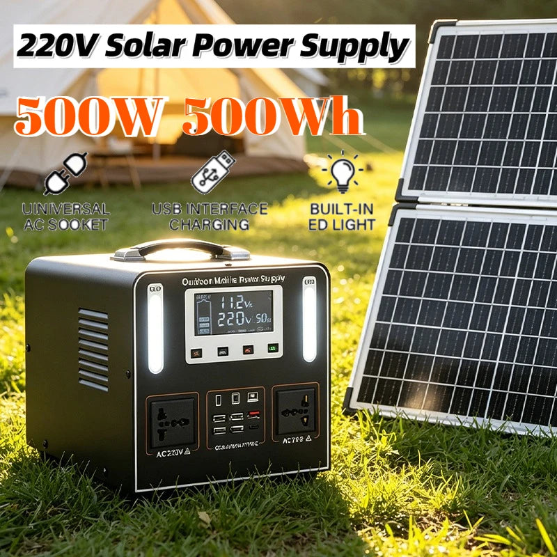 500Wh 500W 220V Portable Power Station Solar Generator Emergency Backup Battery Power Supply for Home Outdoor Camping Stall
