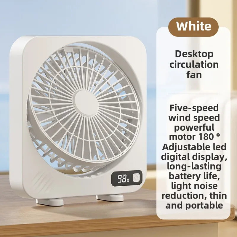 Rechargeable Mini Desktop Fan 1200mAh 5 Gears Portable Cooling Fan Powerful Wind Quiet Operation 360 ° Rotation USB Charging