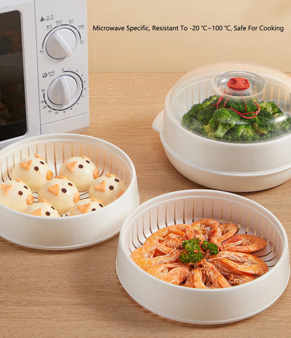 COOKER KING Microwave Heating Steamer Household Large Capacity Steamer Kitchen Steamer Box Steamer Rack Can Exhaust Steam