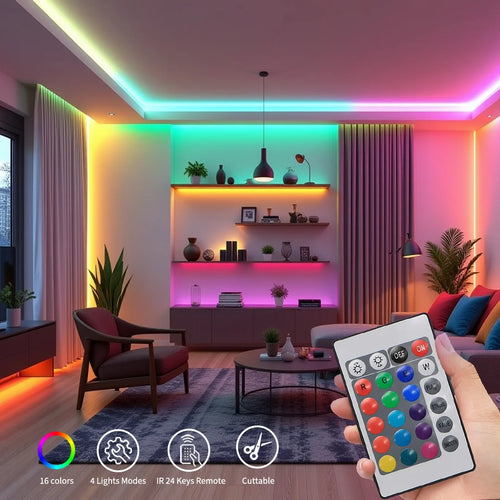 3535 RGB LED Strip, USB 5V, 24-Key IR Remote, Dimmable Color-Changing Light for TV, Bedroom & Gaming