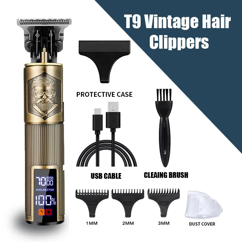 Professional Electric T9 Hair Clipper USB Cordless Beard Trimmer Haircut Grooming Kit Hair Cutting Machine for Stylists
