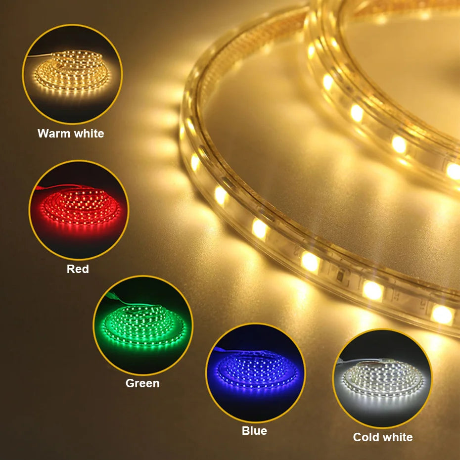 RGB LED Strip Lights 220V 5050SMD EU IP67 Warm White Red Flexible Silicone Tape 10M 25M for Indoor Outdoor Lighting Decoration