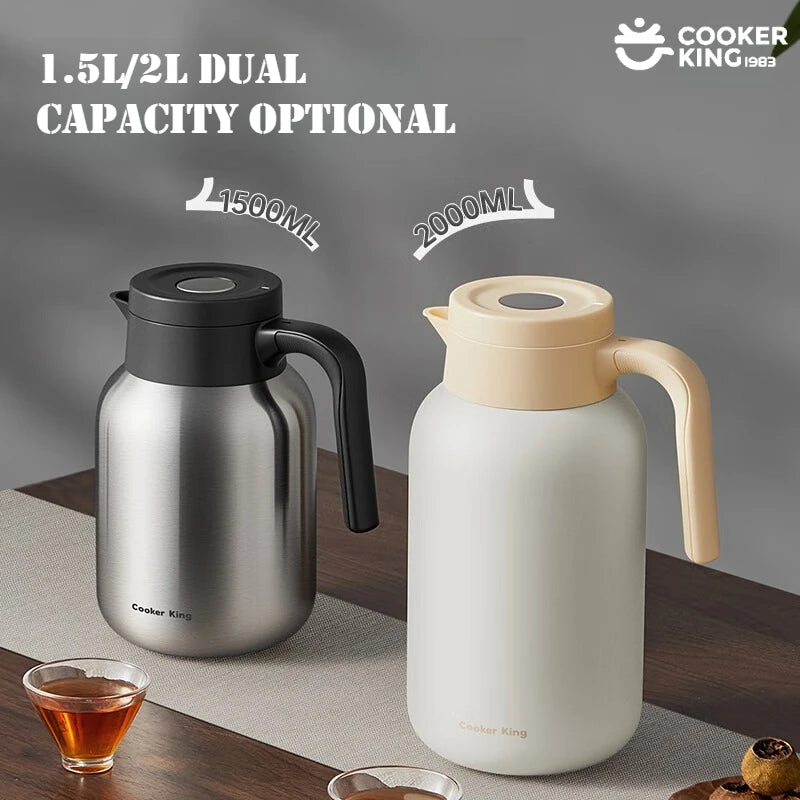 COOKER KING 1.5/2L Original Color Thermos Pot 316/304 Stainless Steel+PP Large Capacity Coffee Pot Thermos Office&camping Use