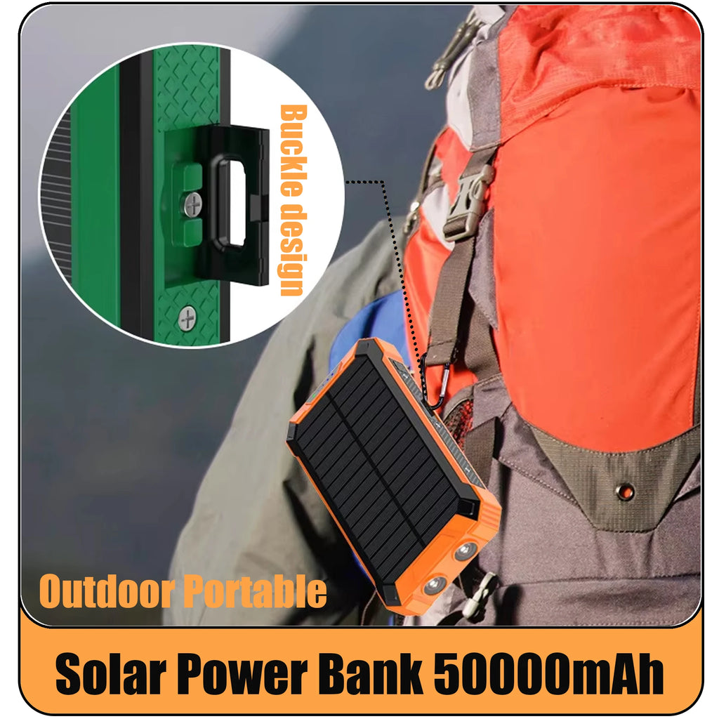 Solar Power Bank Wireless Charger 50,000mAh,Portable Solar Powered USB C Input/Output with Camping Flashlight for Cell Phone